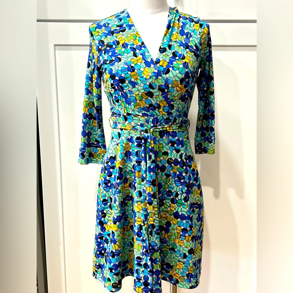EUC Taylor Petite V-Neck Fit and Flare Self Tie Dress